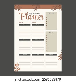 Minimal weekly planner template vector