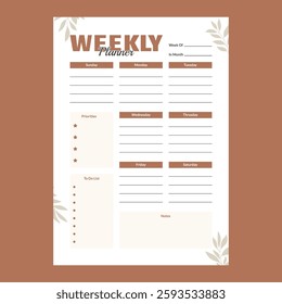 Minimal weekly planner template vector