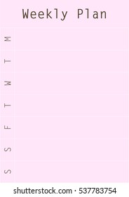 Minimal Weekly Planner vector template. Printable blank Weekly list design, ready to use. Organizer and schedule design A4 format. 