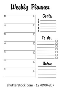 Minimal WeeklyPlanner. Vector template. Printable Weekly list design, ready to use. A4.