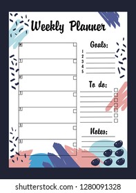 Minimal WeeklyPlanner. Vector template. Printable Weekly list design, ready to use. A4.