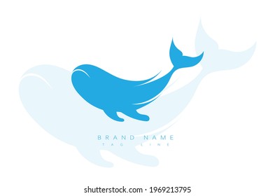 Minimal Whale logo design, Whale Vector