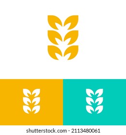 Minimal wheat farm logo vector design concept. Agriculture organic logomark illustration template. Can representing grain, plant, seed, bread, cereal, vegan, food, harvest, health. 