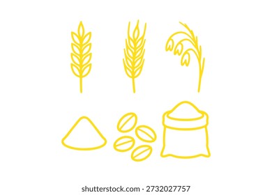 Conjunto mínimo de ícone de grão de trigo, ilustração vetorial de silhueta de planta de cereal preto