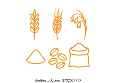 Conjunto mínimo de ícone de grão de trigo, ilustração vetorial de silhueta de planta de cereal preto
