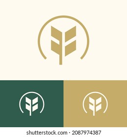 Minimal wheat grain logo design concept. Agriculture farm logomark illustration. Can representing plant, vegan, food, harvest, health, bread, cereal.