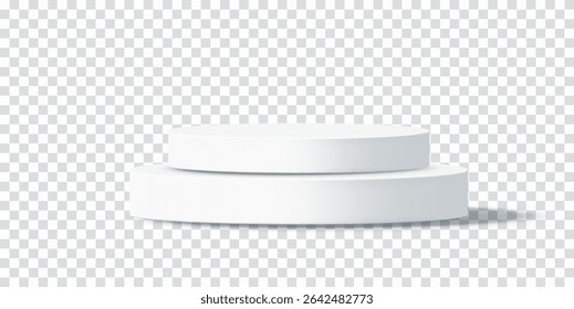 Minimal white 3D podium. Clean two level display for product presentation or cosmetic branding, awards, web design concepts, showcases or UI mockups. Vector illustration set on transparent background