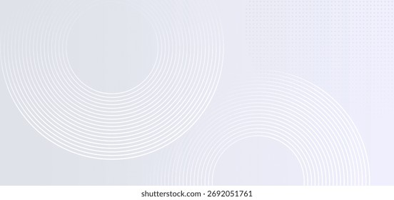 Minimal white abstract background with circular line patterns and soft gradient texture, suitable for modern presentations, banners, or technology design themes.

