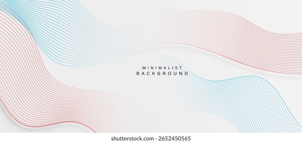 Fondo abstracto blanco mínimo con líneas curvas azules y rojas.