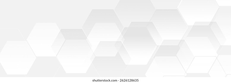 Minimal white abstract background with overlapping translucent hexagon shapes