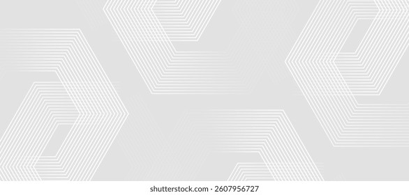 Minimal White Abstract Background with Subtle Hexagonal Line Pattern. Modern banner template. Digital future technology concept.