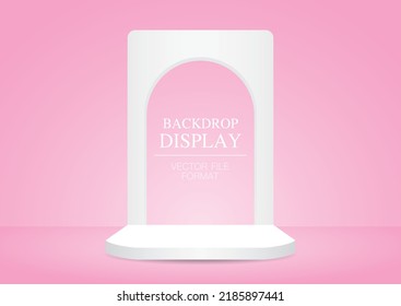 minimal white arch backdrop display on pastel pink floor and wall background 3d illustration vector for putting object