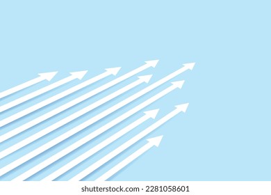 Una flecha blanca mínima para el crecimiento concepto creativo sobre fondo azul para los negocios. Ilustración del vector