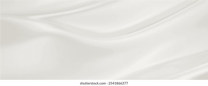 Minimal white background with a silky texture. The background is elegant and soft, featuring flowing white waves. Perfect for a serene background. Smooth elegant silk fabric texture background vector