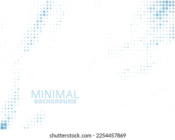 Minimal white background with small blue squares. Simple vector graphic pattern with halftone effect