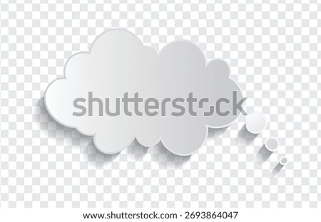 Minimal white cloud thought bubble vector with shadow on transparent background for design use