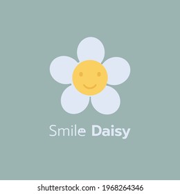 Minimal White daisy chamomile icon. Big camomile.Daisy flower smile concept on blue background Isolated Vector illustration