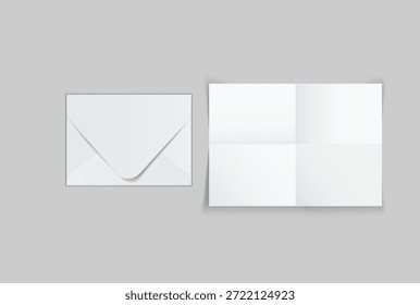 Sobre blanco mínimo y maqueta de papel sobre fondo neutral, composición de papelería limpia para marca corporativa, correspondencia comercial, diseño de invitación, presentación impresa