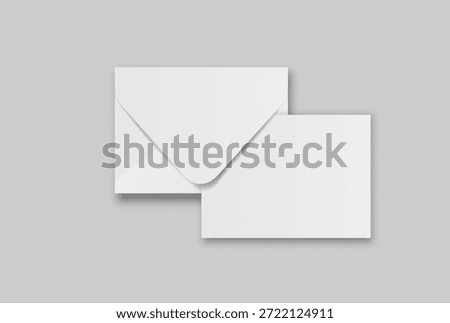 Minimal white envelope and paper mockup set on neutral background, clean stationery composition for corporate branding, business correspondence, invitation layout, print presentation