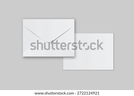 Minimal white envelope and paper mockup set on neutral background, clean stationery composition for corporate branding, business correspondence, invitation layout, print presentation