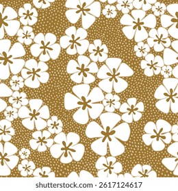 Minimal White Floral Seamless Pattern on Earthy Brown Background