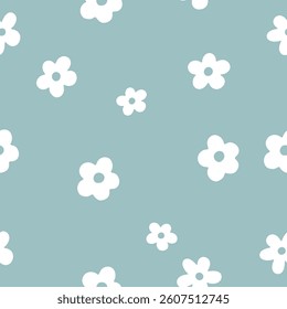 Minimal White Flower on Blue. Seasonal texture, perfect for textile, wrapping paper or print designs.
