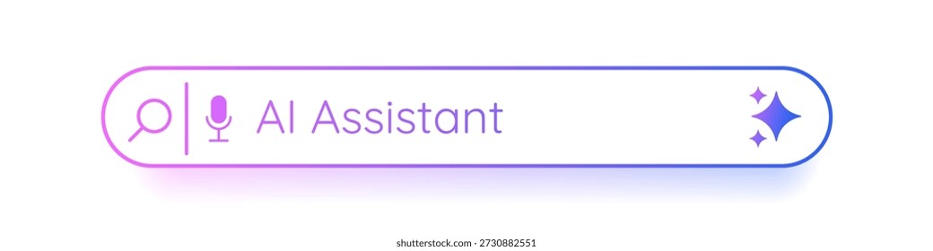 Minimal White Generative AI bar design with gradient contour and blurred colorful shadow. Artificial intelligence prompt search field on transparent background. Vector