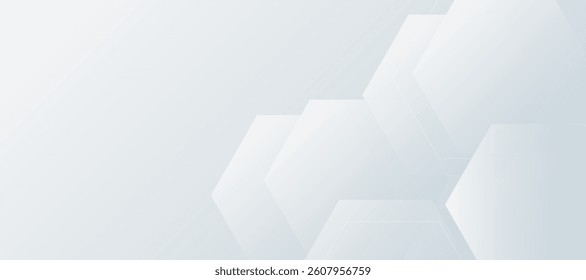 Minimal White Geometric Hexagon Abstract Background. Minimal geometric design. Futuristic concept. Suit for cover, poster, banner, brochure, header, presentation, web, flyer