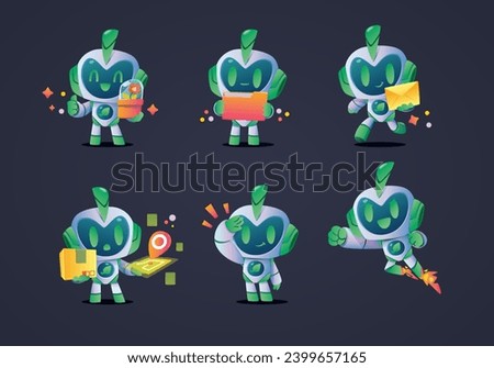 minimal white green modern robot mascot character delivery object package mail folder map	