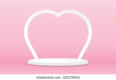 minimal white heart shape arch with podium display stage 3d illustration vector for putting object