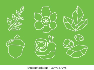 Minimal White Line Art Forest Elements Icon in Cutout Style