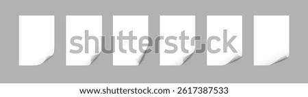 Minimal white paper sheets with curled corners over a gray background, ideal for document presentations, mockups, and clean minimalist designs.
