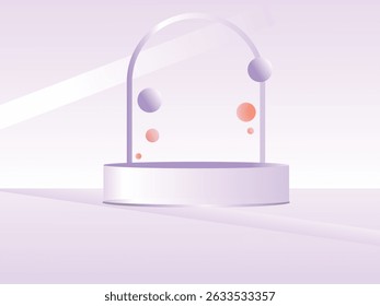 Minimal White Podium with Hanging Orbs For Product Placement Display