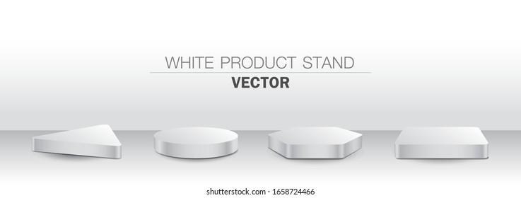 Minimal white product stand 3D illustration vector set.