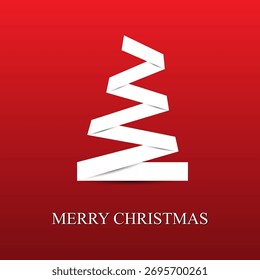 Minimal White Ribbon Christmas Tree with “Merry Christmas” Text on Red Gradient Background. This modern holiday illustration offers a minimalist white ribbon‑style Christmas tree above the text “MERRY CHRISTMAS,” set against a vibrant red gradient background. The clean geometric form and bold festive palette create a contemporary seasonal atmosphere suitable for greeting cards, winter branding, holiday banners or creative Christmas‑themed design projects. Ideal for editorial use, digital wallpapers, design assets or content highlighting minimalism, strong color contrast and modern festive aesthetics.