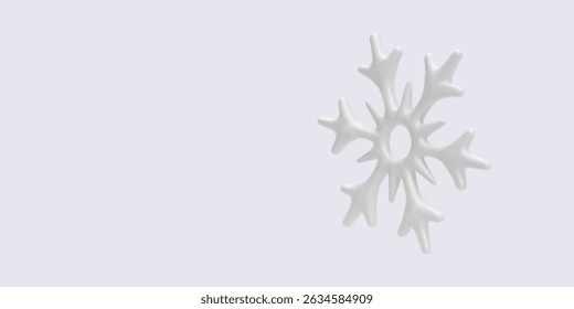 Floco De Neve Branco Mínimo Com Ramificações Arredondadas Em Estilo 3D Limpo, Flutuando Em Fundo Suave, Perfeito Para Projetos De inverno, Tempo Frio E Férias. Ilustração de vetor elegante