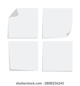 Minimal white square paper sticker collection featuring blank sticky notes, curled paper corners, adhesive labels, memo sheets, and realistic paper mockups. Perfect for branding presentations, office stationery, planners, scrapbooking, packaging, UI design, web design, social media, posters, and printable template projects.