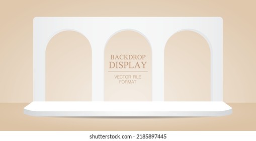 minimal white three arches backdrop display on beige color floor and wall background 3d illustration vector for putting your object