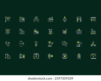 Minimal wind energy icon set made with clean lines and geometric shapes. Perfect for renewable energy, eco-friendly, and sustainability-themed designs.