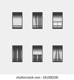 Minimal windows on building. Simple windows frame. Windows elements. Flat design architecture. 