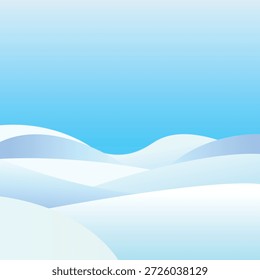 Fondo de paisaje de invierno mínimo con colinas nevadas abstractas y cielo degradado azul, diseño limpio y tranquilo.