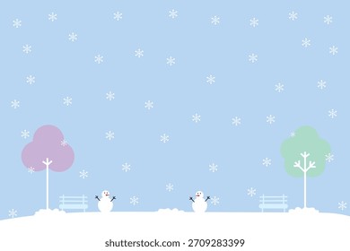 Paisaje mínimo del invierno con los muñecos de nieve y la nieve que cae, fondo lindo de las Navidades para las tarjetas, las invitaciones, y los Diseños de Festiva