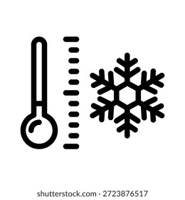 Minimal winter temperature icon showing cold climate concept with thermometer and snow element, suitable for weather conditions, seasonal visuals, climate awareness, and cold environment related themes.