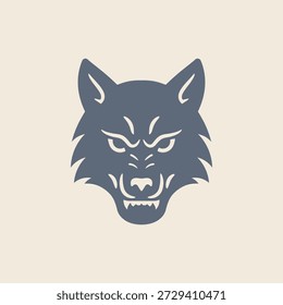 Minimal wolf head vector symbol with fierce expression for logo or print.