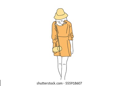 Minimal woman back line art sketch illustration