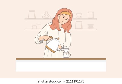 minimal woman drip coffee in cafe shop