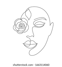 Minimal woman face on white background.One line drawing style.