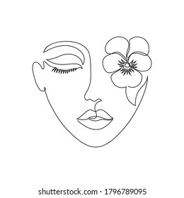 Minimal woman face on white background. One line drawing style.