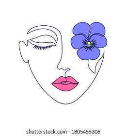 Minimal woman face on white background. One line drawing style.
