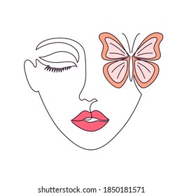 Minimal woman face on white background. One line drawing style.
